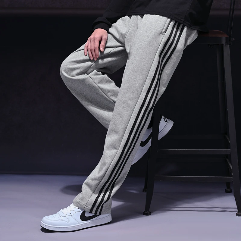 100%棉-秋冬季运动长裤宽松显瘦直筒束脚休闲裤加绒加厚