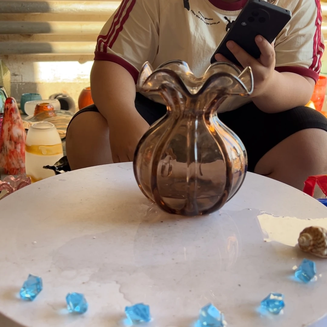 透棕色高度17琉璃花器摆件微瑕