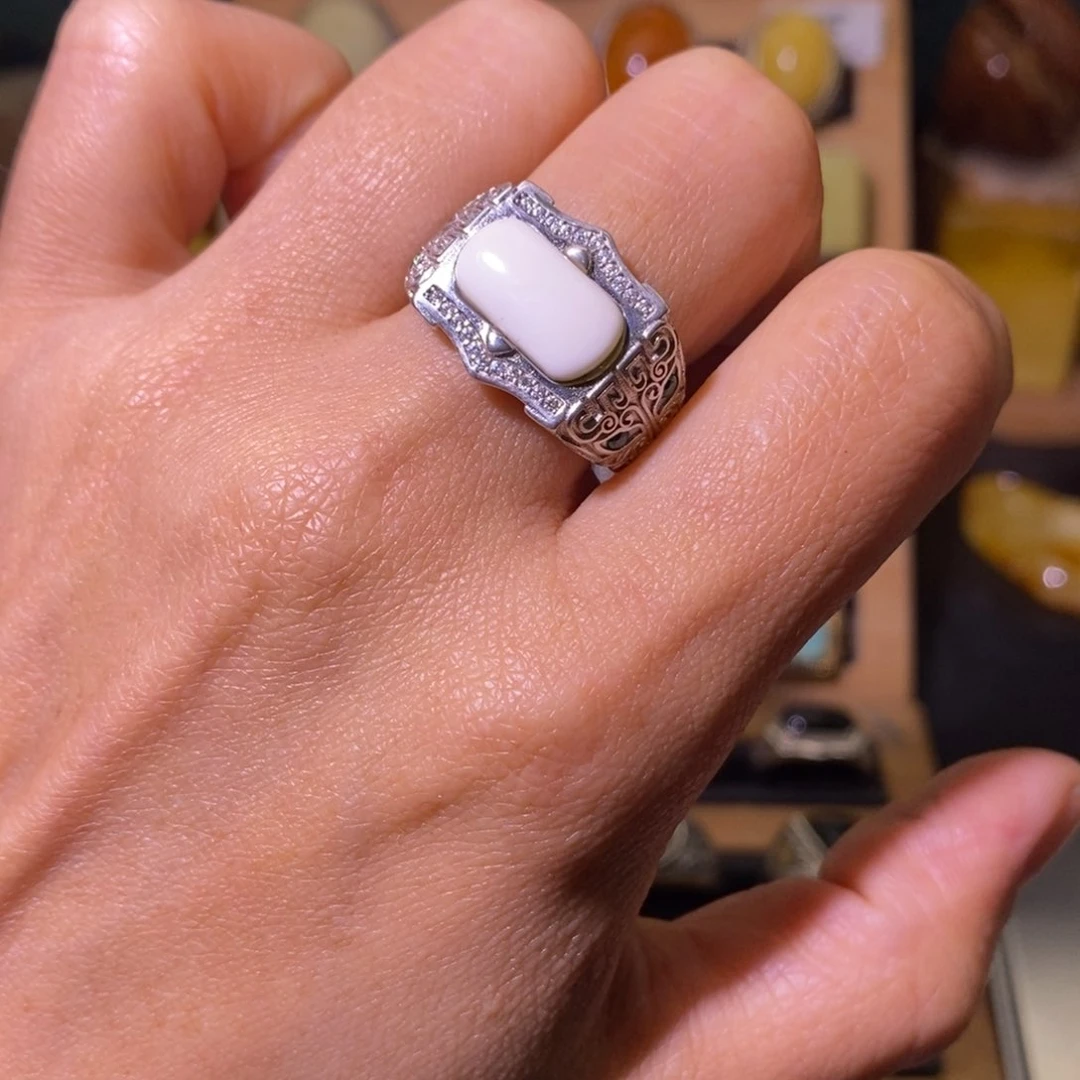 蜜蜡戒指银S925镶嵌是***O