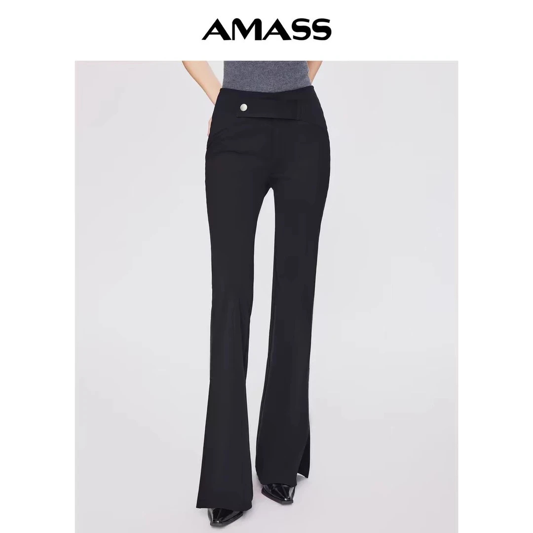 阿玛施AMASS【松露小黑】时尚高腰显瘦百搭修身开叉裤子5100453