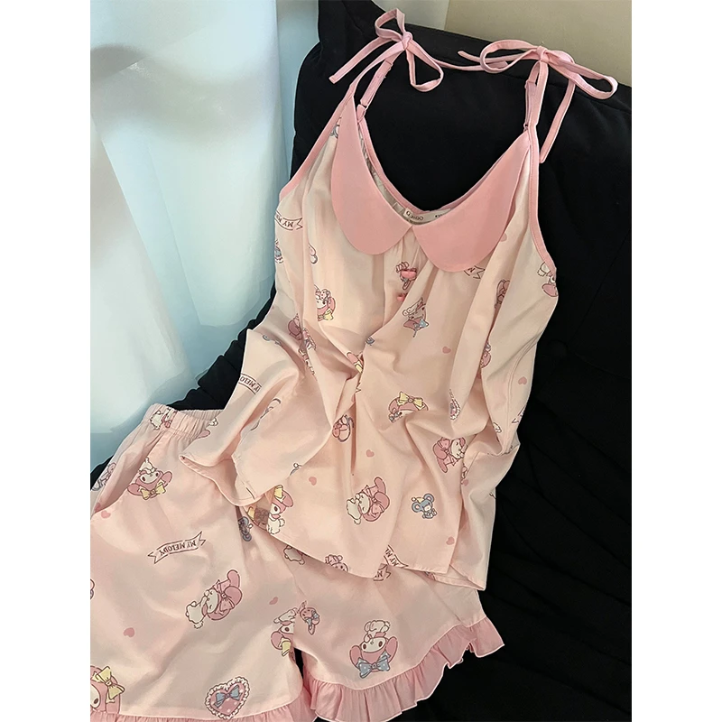 【爱心美乐蒂】韩系甜美可爱睡衣女夏季新款吊带短裤外穿家居服套装