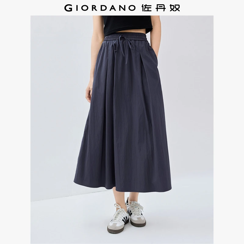 佐丹奴裙子女装压褶抽绳松紧腰半身长裙 13465349