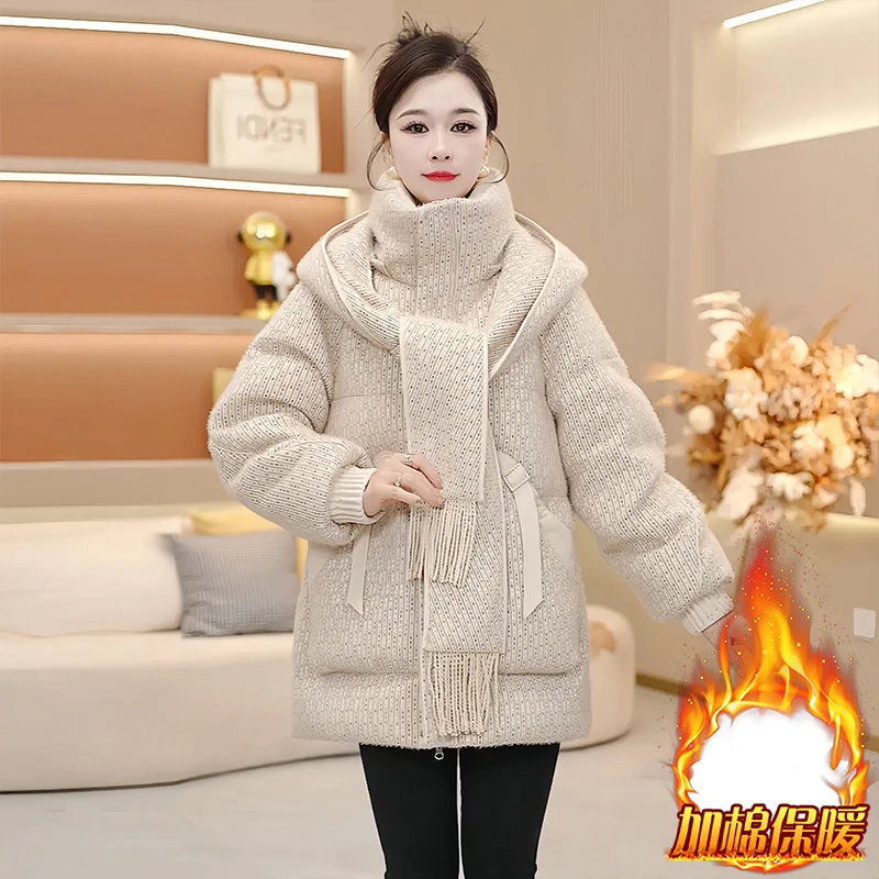 加厚气质围巾领羽绒棉服女2025年冬季新款小个子时尚宽松保暖棉衣