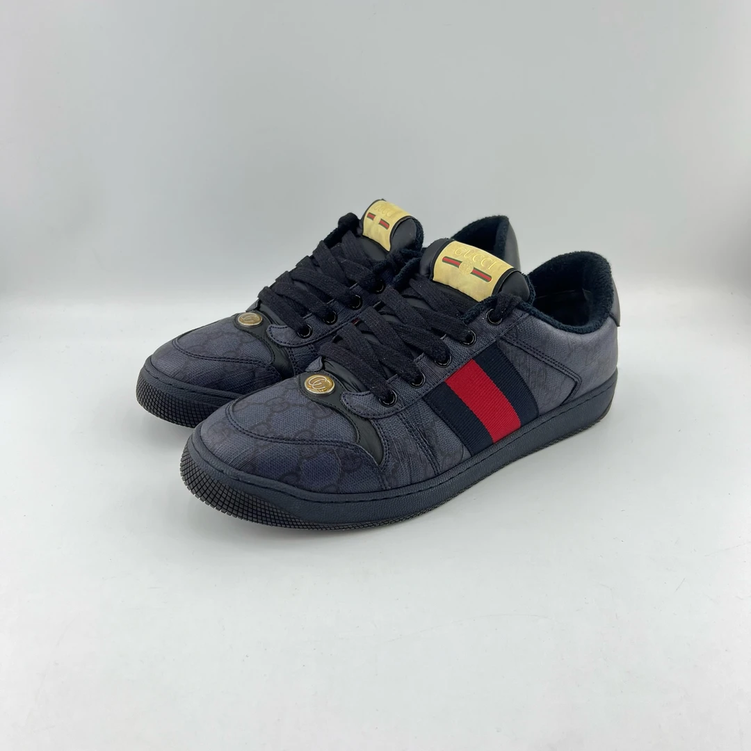 41码/GUCCI古驰/三色珐琅双Glogo灰色脏脏鞋/95新/公价：8500