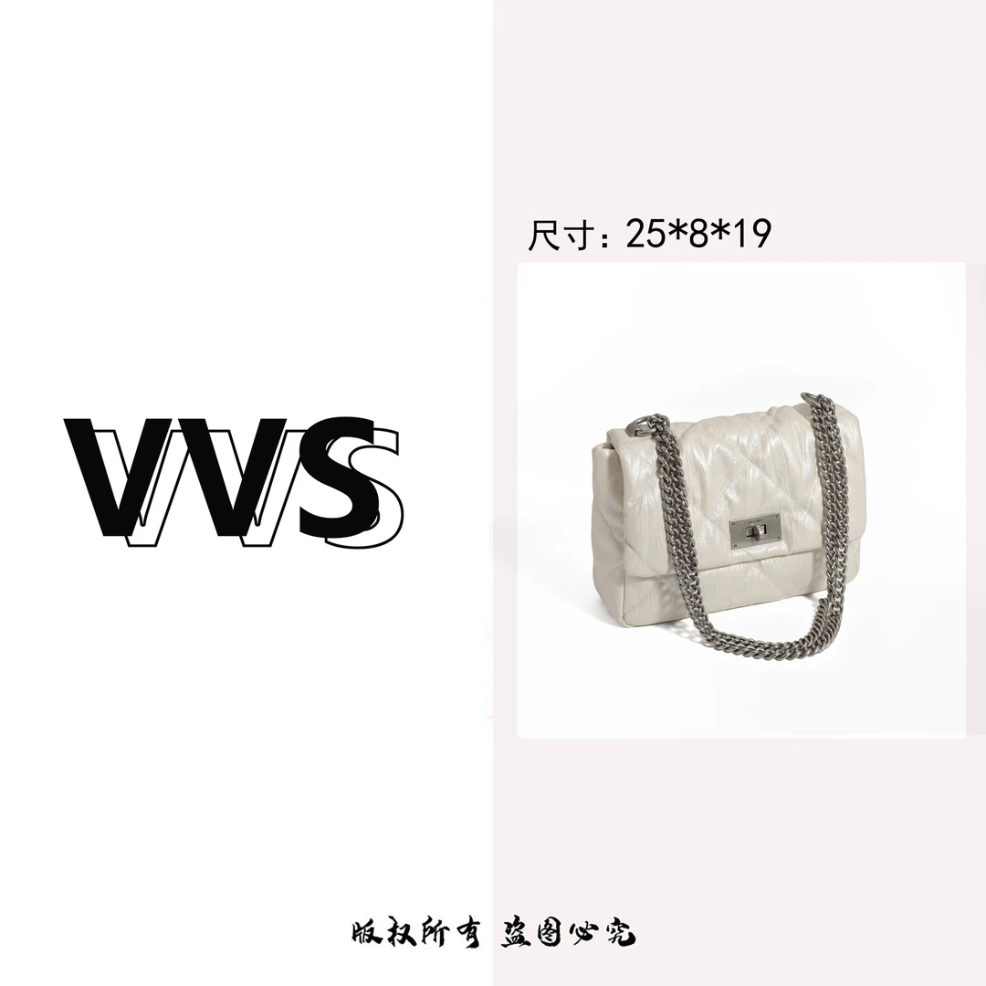 【VV专属】春季新款时髦韩系小众链条包泡泡菱格小包M-7176珍珠白