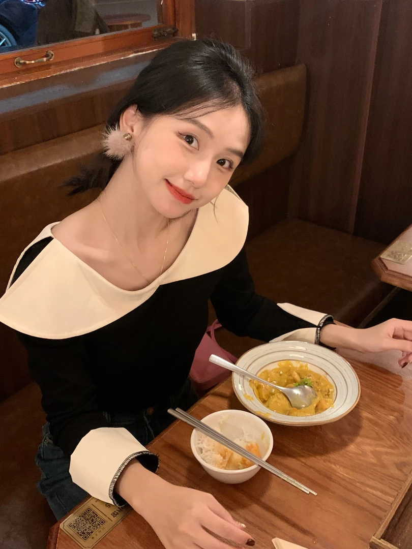 Meetyou私享法式荷叶领白色拼接衬衫女设计感小众时尚气质上衣