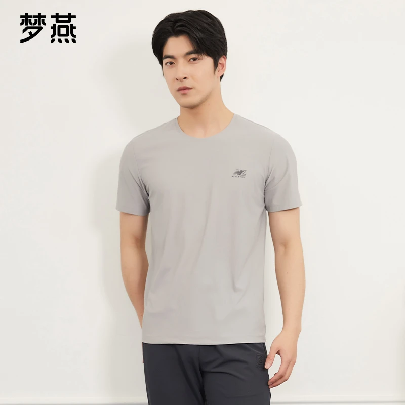 梦燕夏季男纯色透气舒适休闲圆领T恤弹力宽松短袖衬衫YA16B5045D