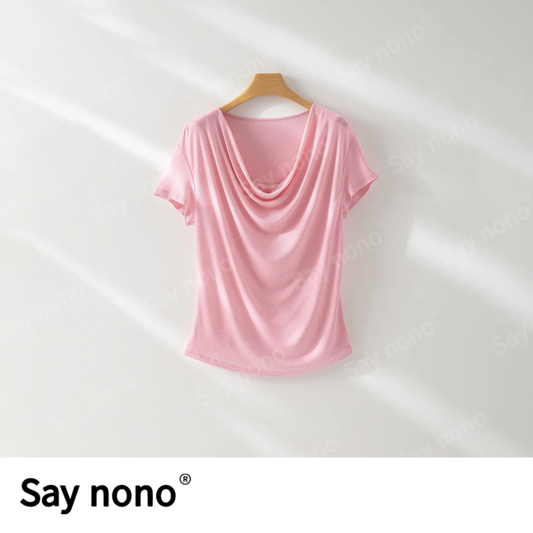懒猫nono│Saynono 天丝羊毛斜肩荡领短袖/XXYY8206