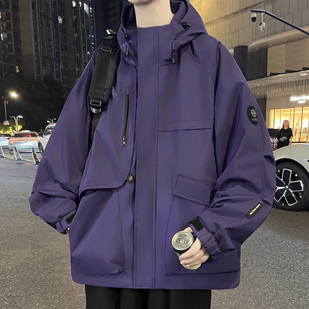 冲锋衣男春秋冬季新款美式机能夹克青少年加绒加厚防风登山服外套