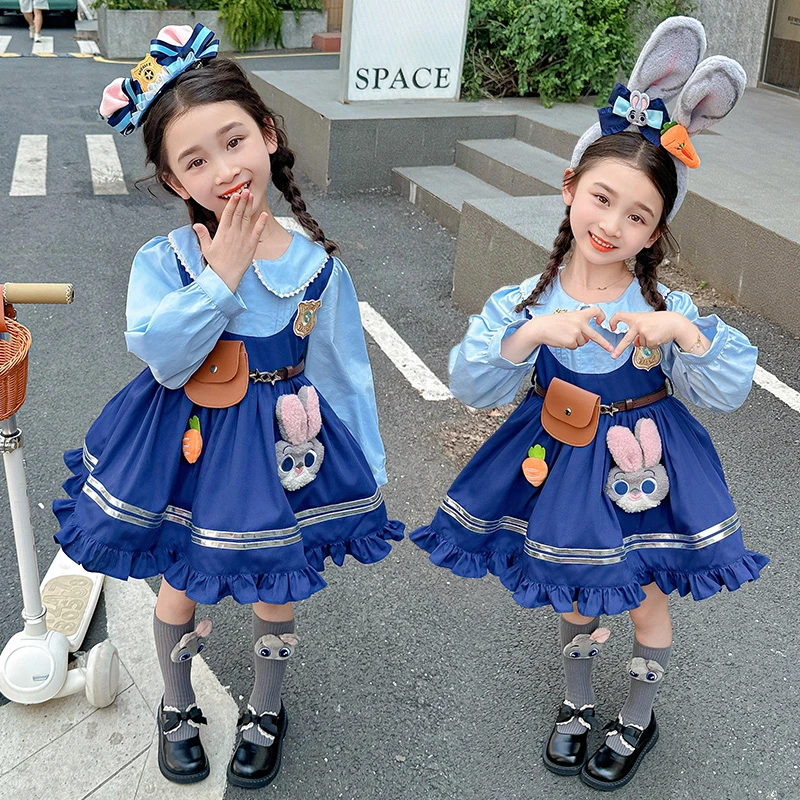 女童2025春秋新款朱迪兔子警官洛丽塔公主裙子秋冬加绒生日连衣裙