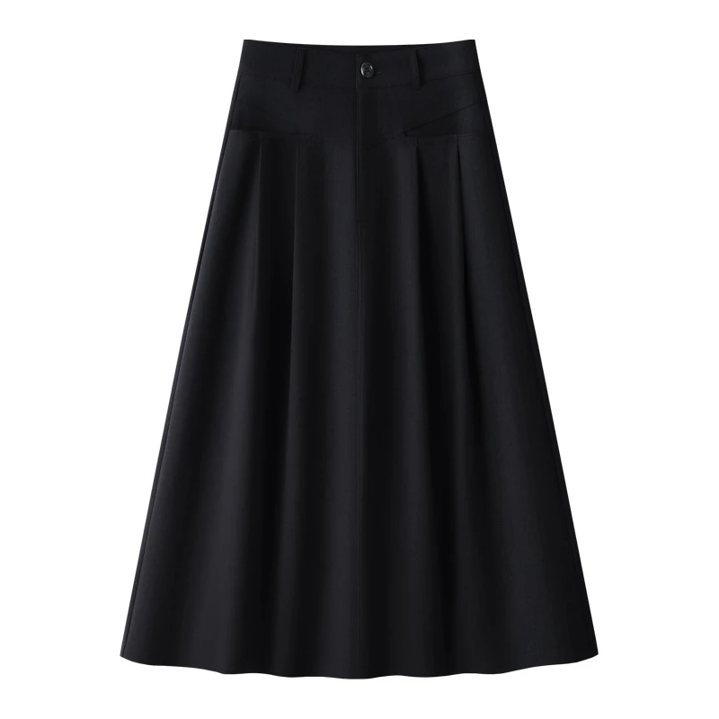 灰色垂感百褶半身裙女2025新款春秋爆款高腰显瘦中长款宽松西装裙