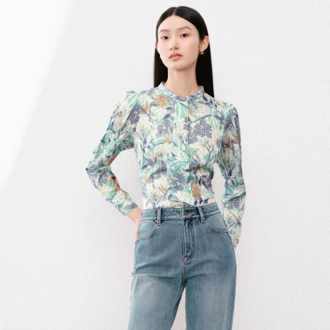 【商场同款】春夏法式浪漫通勤海边时尚度假衬衫女长袖新款上衣印花