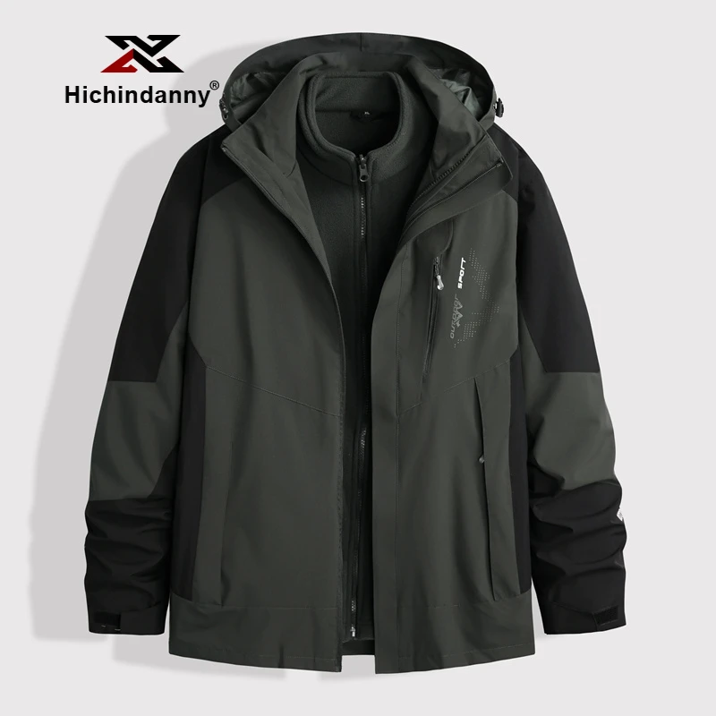HICHIN三合一可脱卸内胆冲锋衣男士冬季加绒加厚户外防风两件套