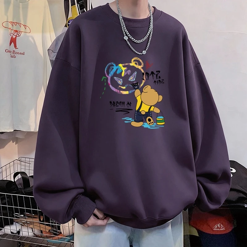 秋冬季新款圆领卫衣男生韩版长袖宽松打底衫美式休闲套头上衣学生