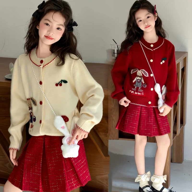 女童红色毛衣秋冬2025新款儿童冬装洋气加厚女大童新年套头针织衫