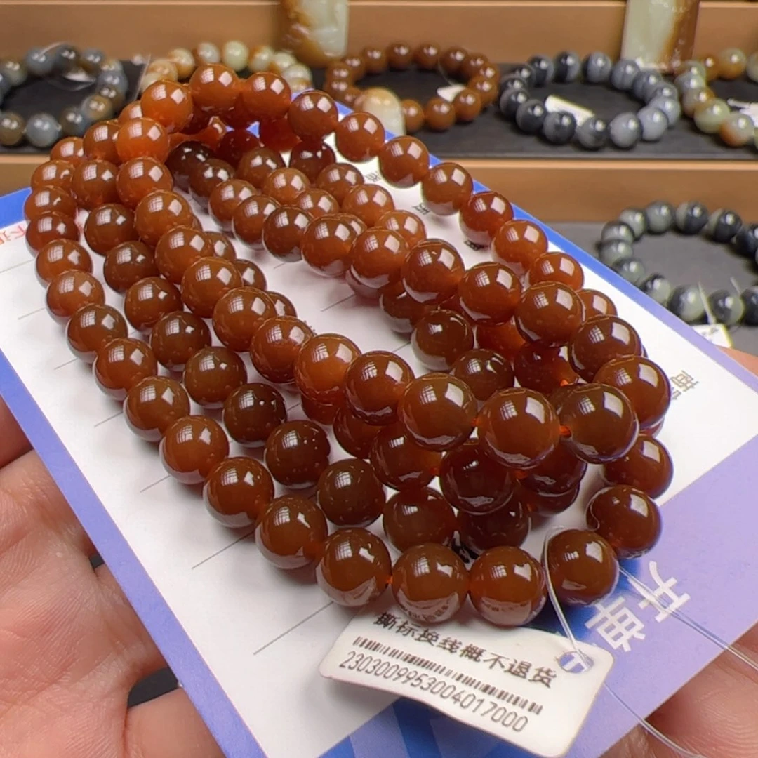 未镶嵌手链和田玉色标红糖精品卡8 108