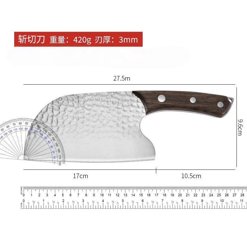 锻打菜刀锤纹圆头家用杀鱼刀厨师专用砍切切菜切片刀厨房刀具