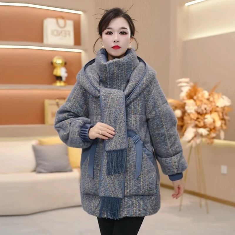 连帽拼色气质保暖时尚加厚羽绒服新款宽松2025年冬季【SJYH3916】