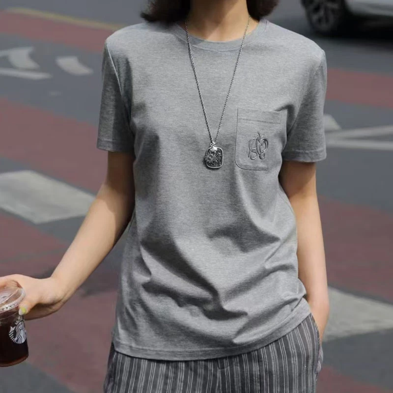 【商场同款】2025新款纯色休闲百搭简约舒适小口袋装饰圆领短袖T恤