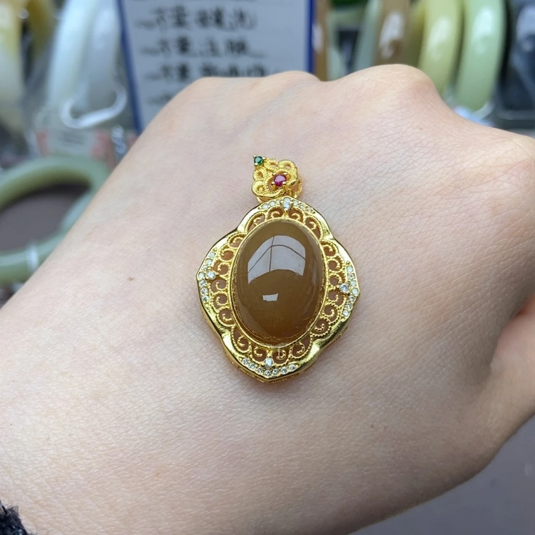 和田玉吊坠(不含链)银S925镶嵌秋*