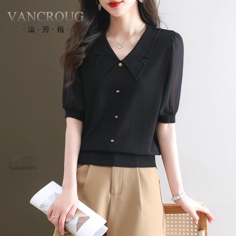 法劳格黑色短袖t恤女2025新款夏季高级感洋气钉老钱风松弛感女