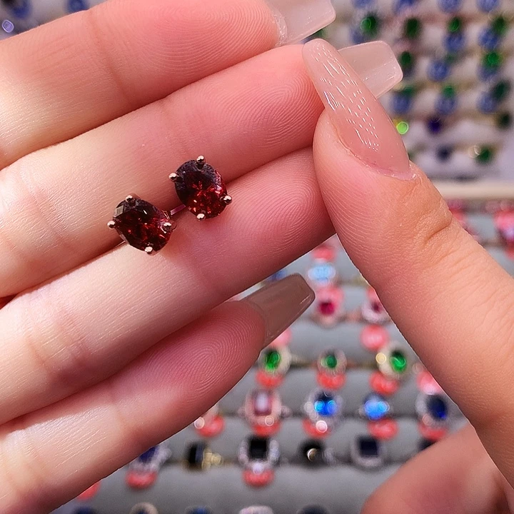 石榴石（芬达石）耳饰银S925镶嵌