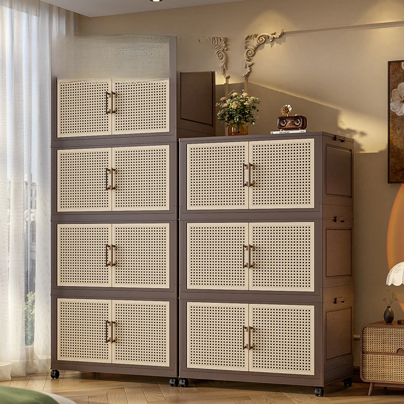 折叠中古风收纳柜多层塑料宝宝衣柜衣物储物柜家用客厅卧室收纳箱
