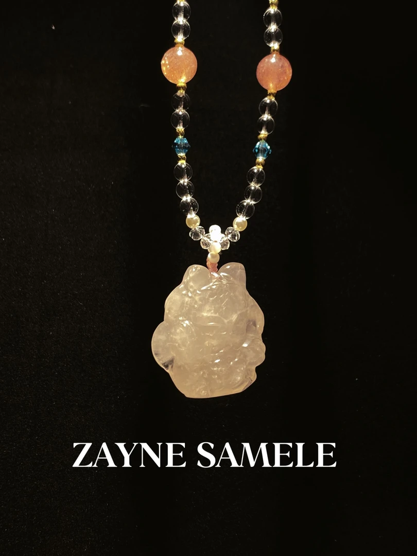 天然粉水晶九尾狐吊坠 ZAYNE SAMELE·堕天使 天然草莓晶 新中式