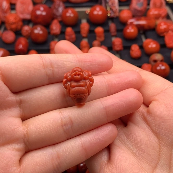 南红玛瑙未镶嵌弥勒佛三通16MM+