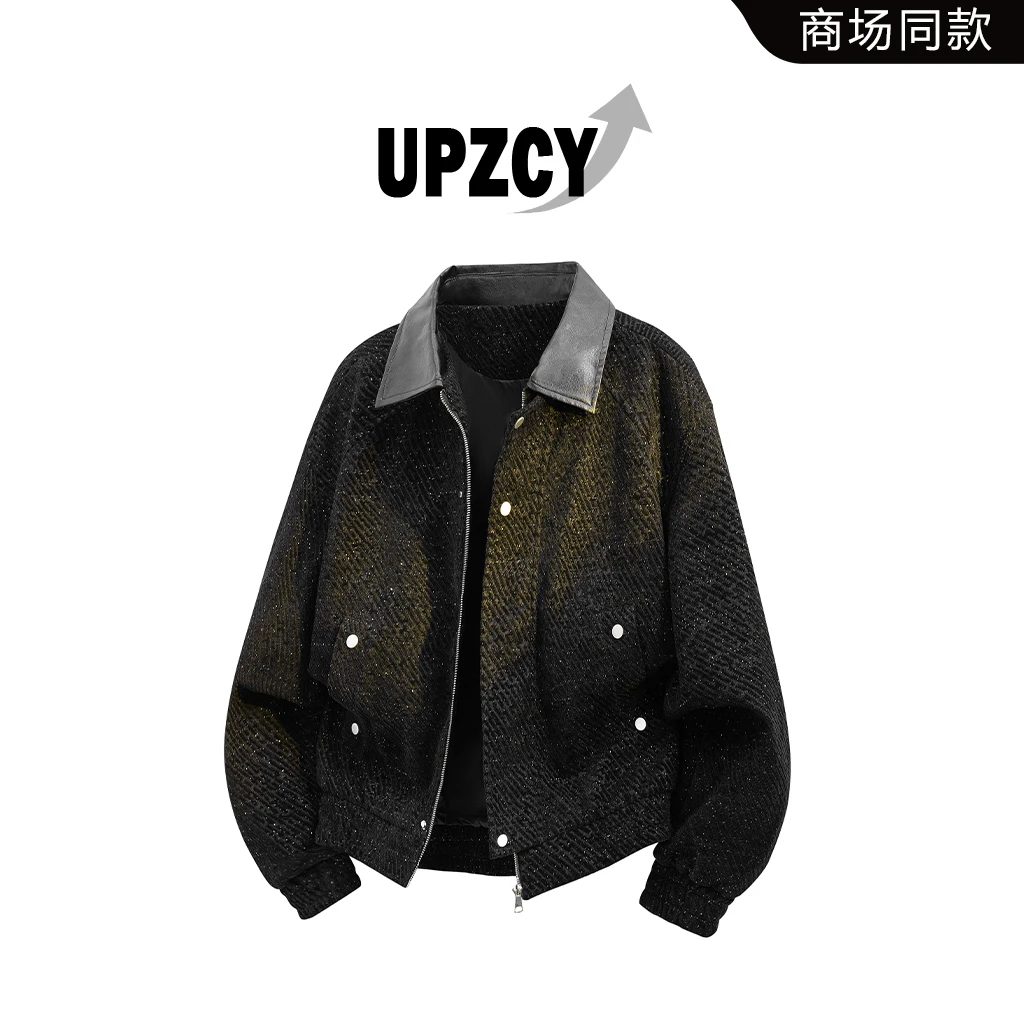 UPZCY美式翻领夹克外套男秋季潮流宽松休闲满天星上衣高级感男装