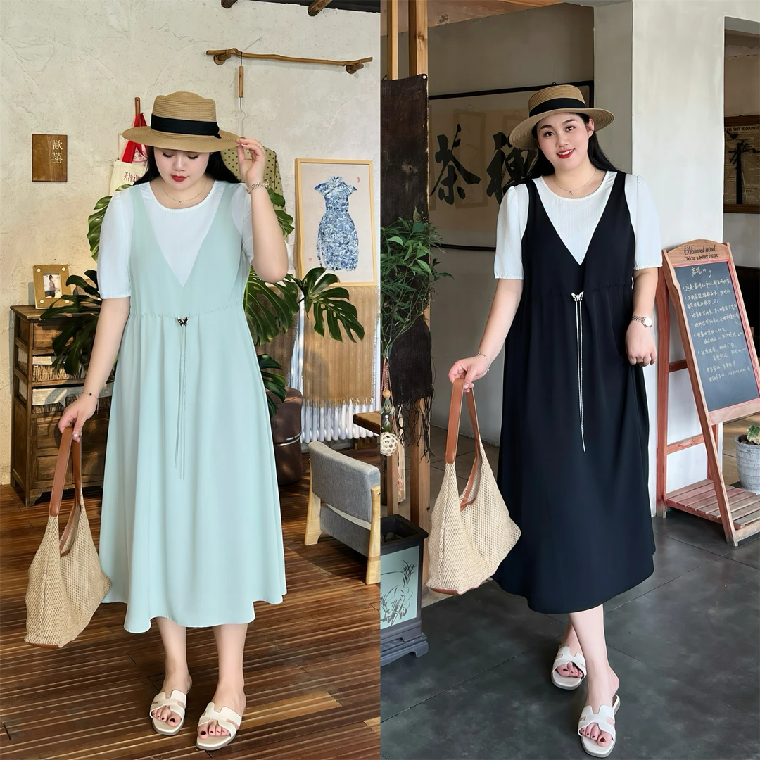 断码捡漏F心动信号/ 松弛感慵懒系假两件短袖连衣裙15245花契大码