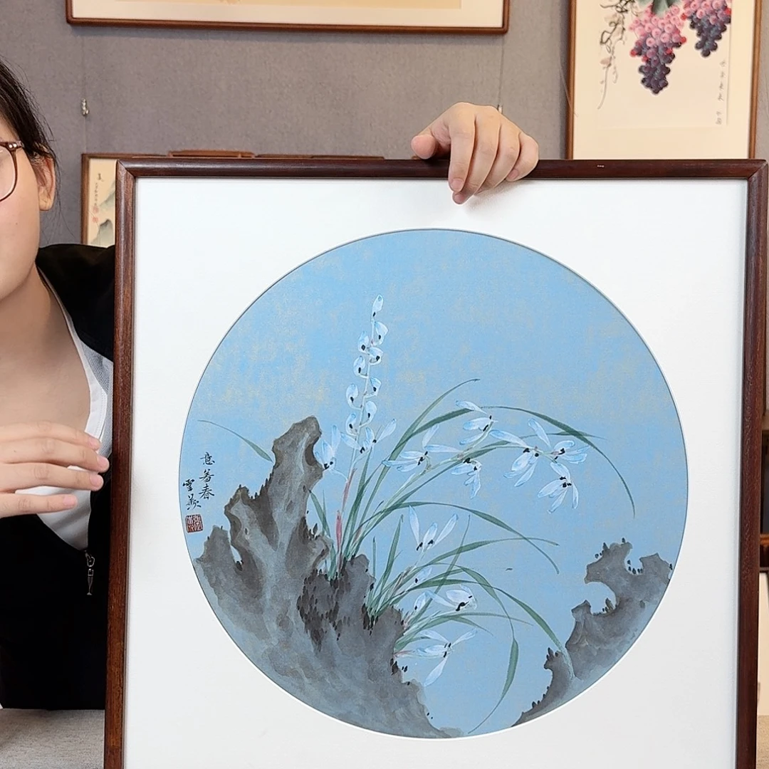 国画纯手绘，纯手写带框尺寸：53×53厘米