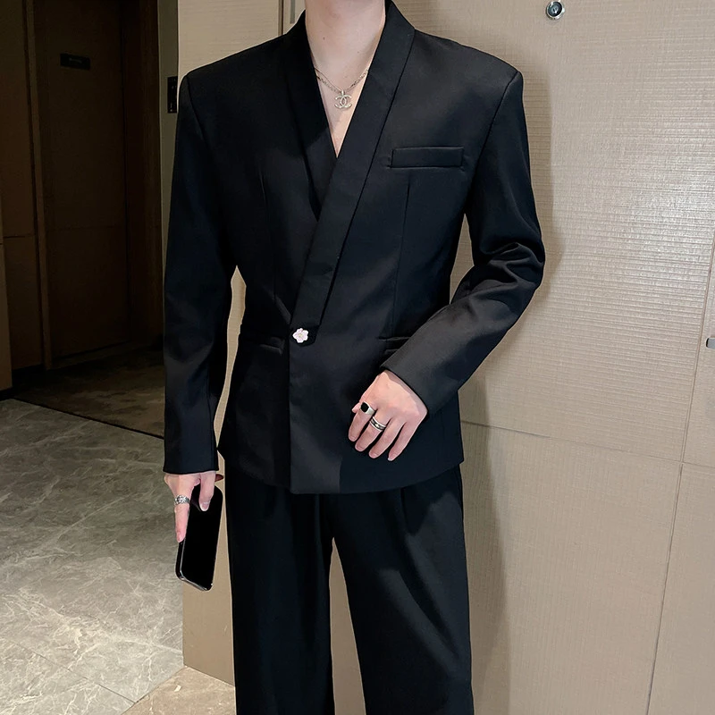 走秀款明星秀场时尚修身收腰西装外套男气质痞帅正装礼服男模西服