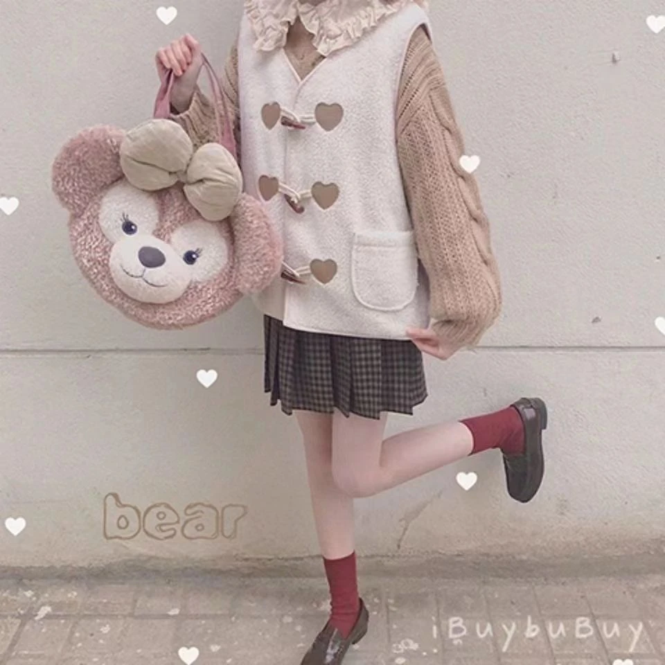 雪莉玫大脸达菲熊可爱斜挎毛绒包百搭jk贝儿bags双肩包痛手提包