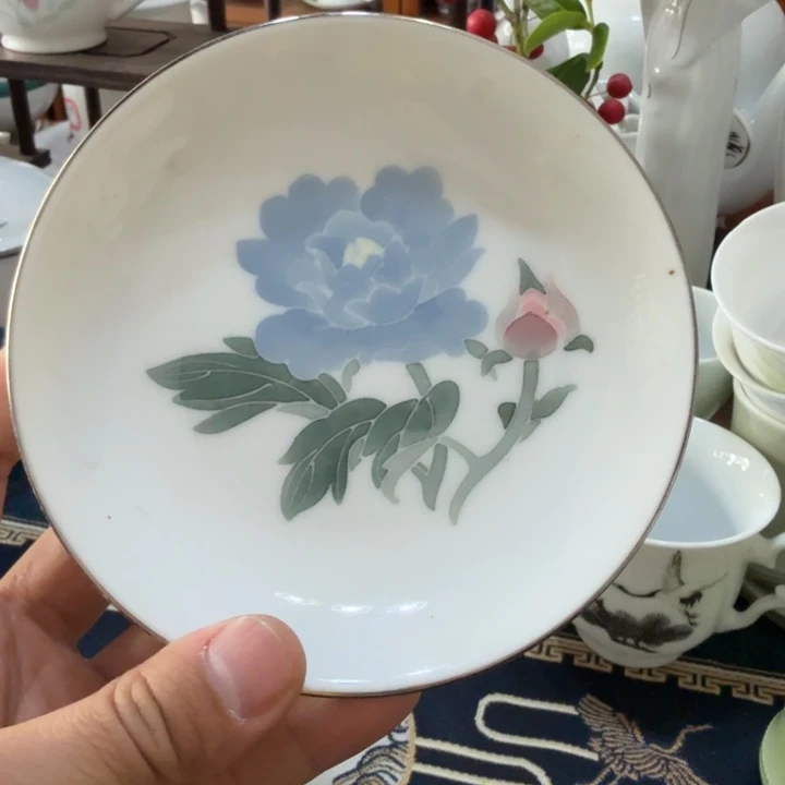 醴陵群力手绘兰芍药碟微瑕13厘米