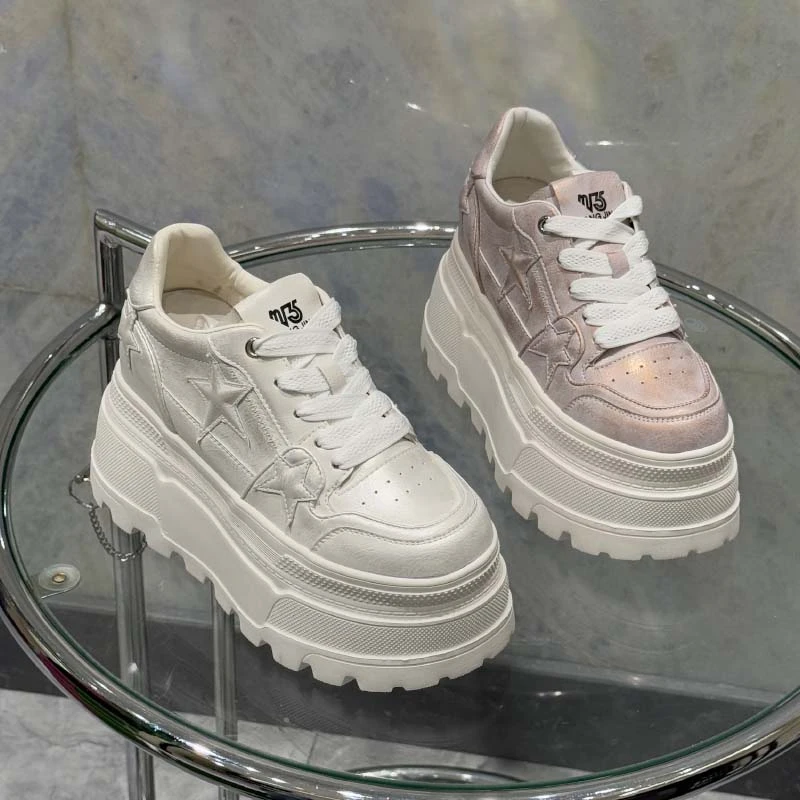 【流星赶月】2025早春小白鞋10-13CM厚底系带休闲鞋女鞋6208-1