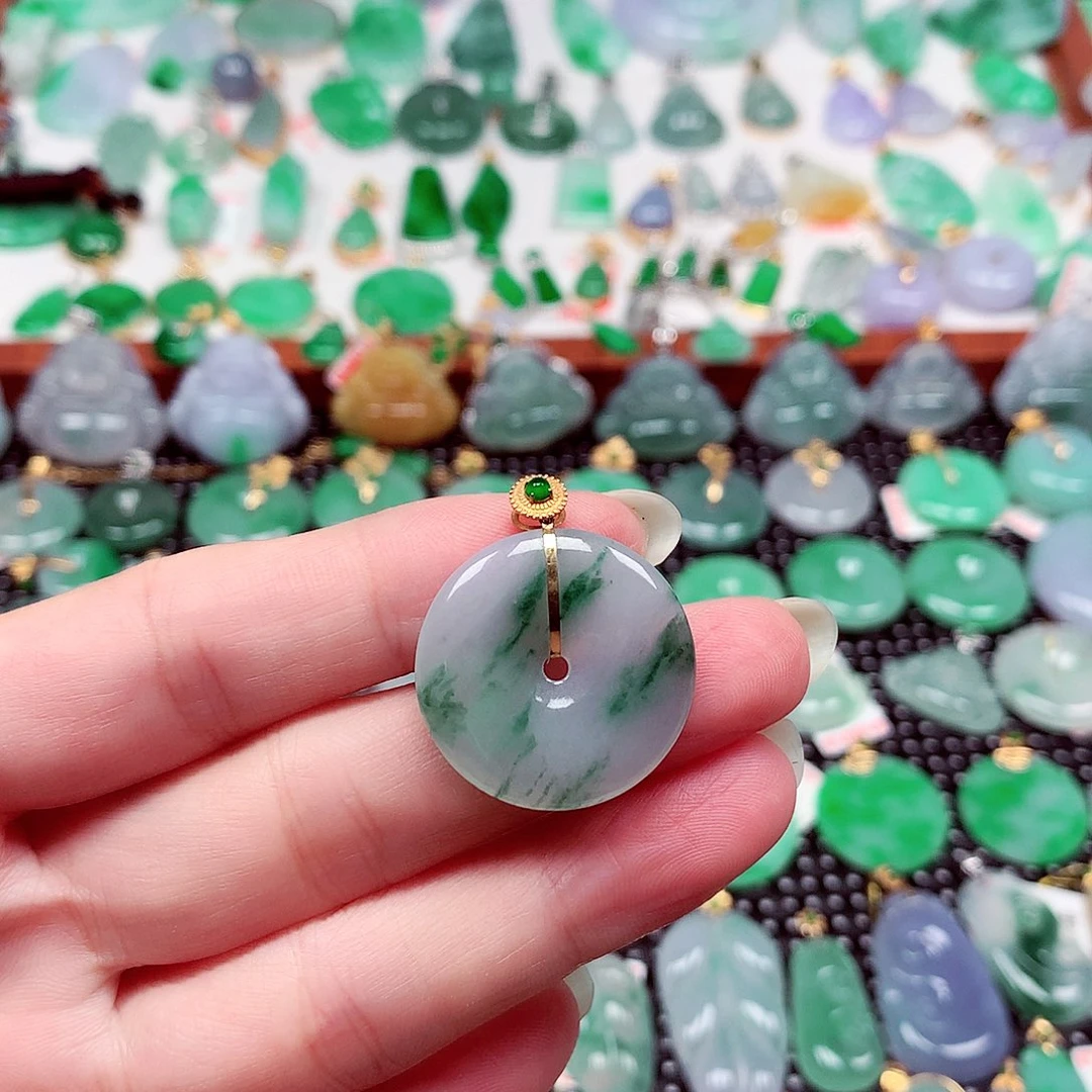 翡翠18K金镶嵌吊坠(不含链)