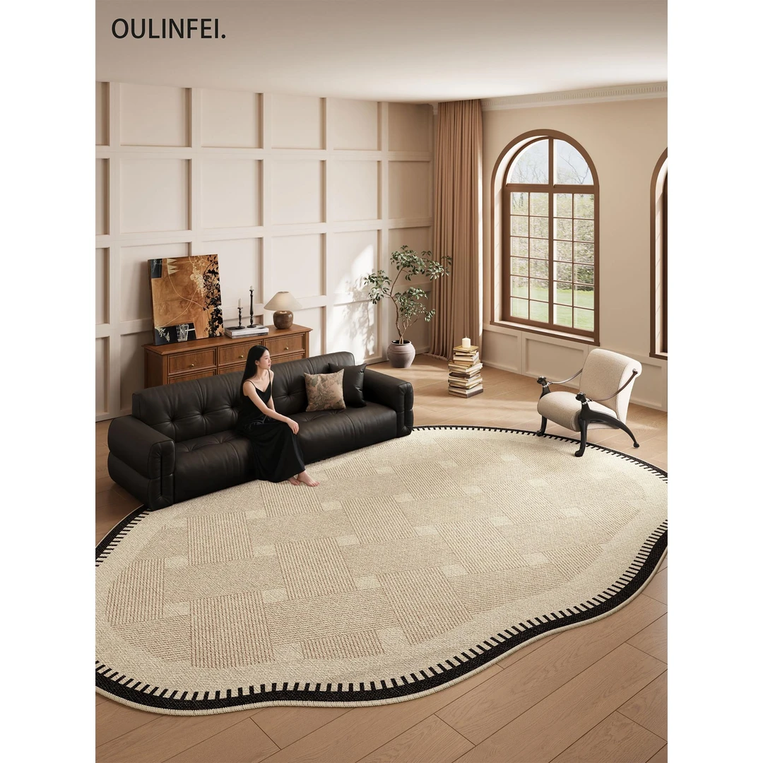 异形客厅地毯2025新款沙发茶几卧室中古风地垫可擦免洗耐脏轻奢垫