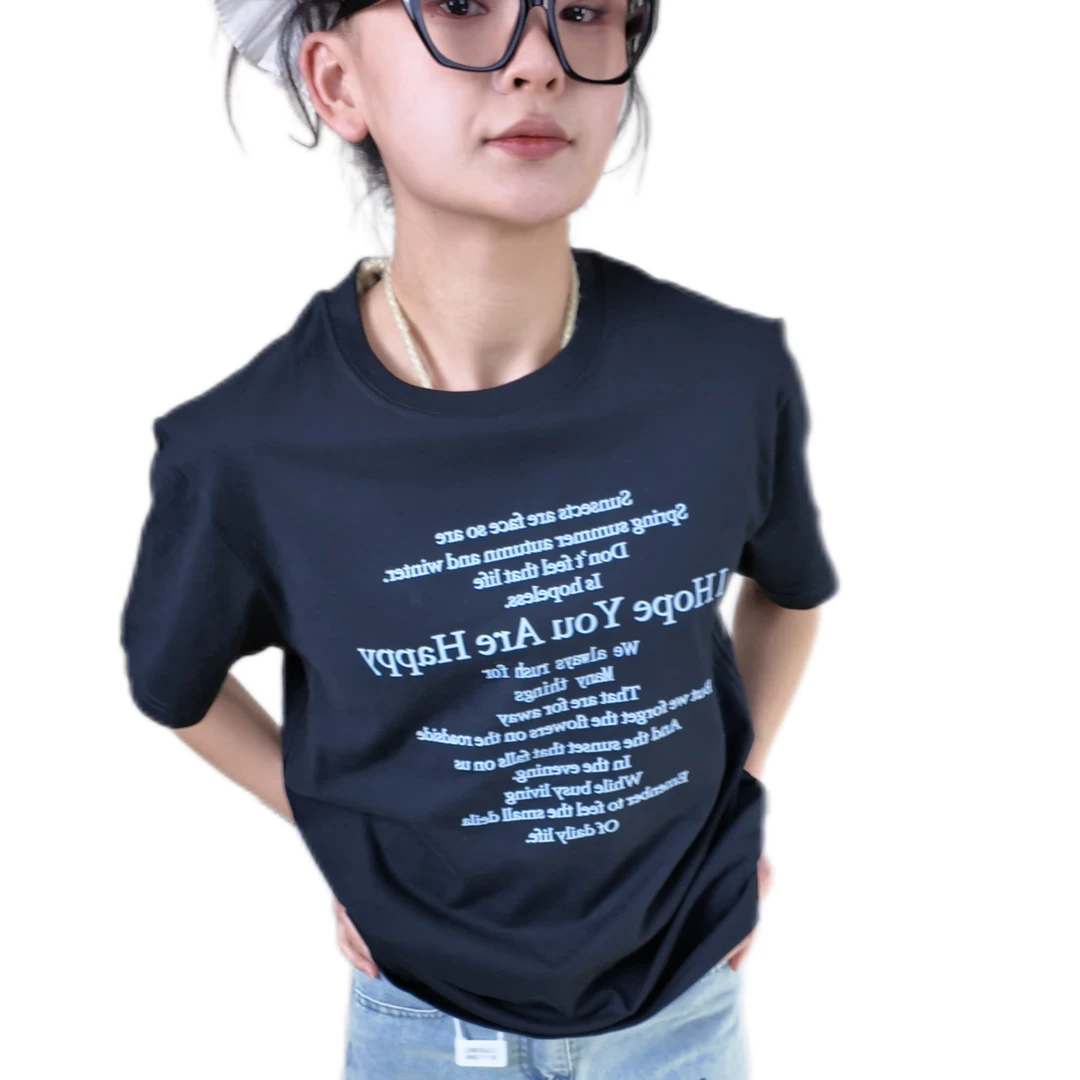 Lucky now · 黑色短袖t恤字母印花体恤女