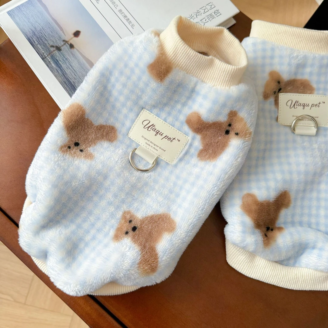 宠物狗狗衣服双面法兰绒背心马甲小熊ins风猫咪保暖绒衣ins同款