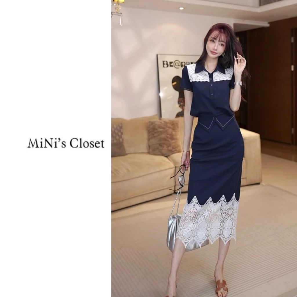 【MiNi推荐】洋气减龄气质轻奢蕾丝拼接夏季收腰显瘦套装女JE2260