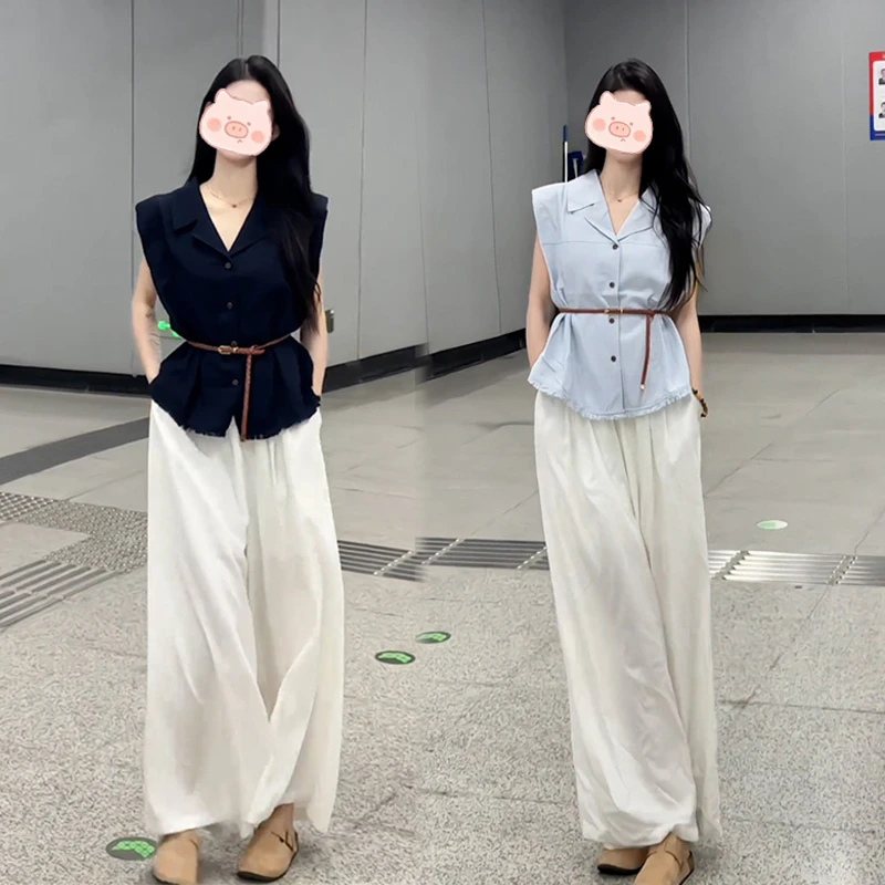 2025夏季韩系新款时尚百搭休闲宽松显瘦上衣搭配简约休闲裤套装女