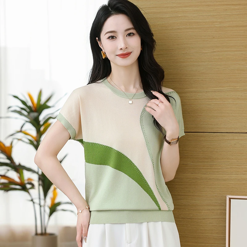 妈妈款夏装潮流洋气圆领T恤中年女小衫中老年人短袖上衣6811