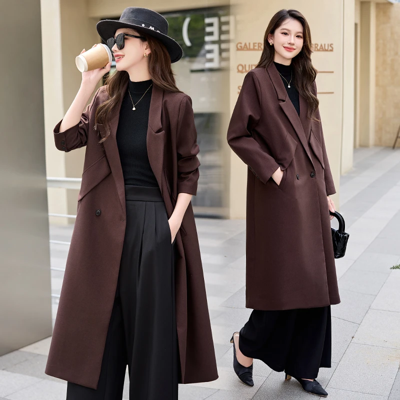 英伦风翻领双排扣风衣女2025年秋季新款高级感宽松时尚中长款外套