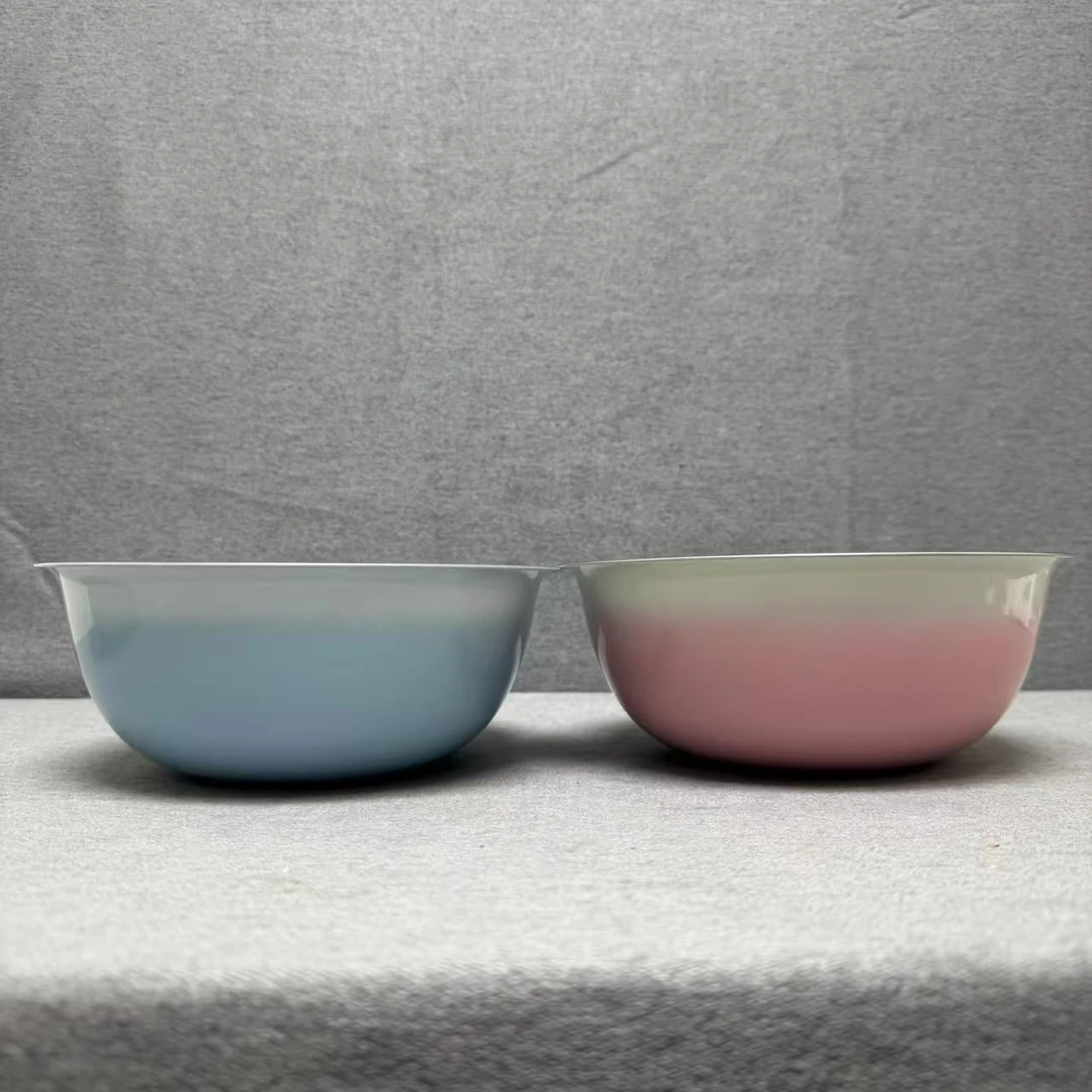 1-056 外陶瓷内不锈钢 家用沙拉盆渐变色 19*7CM