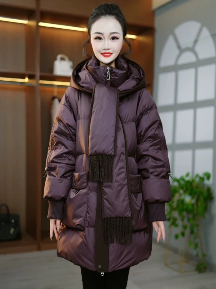 冬季新款优雅时尚百搭气质显瘦减龄休闲棉服加厚保暖中长款0197