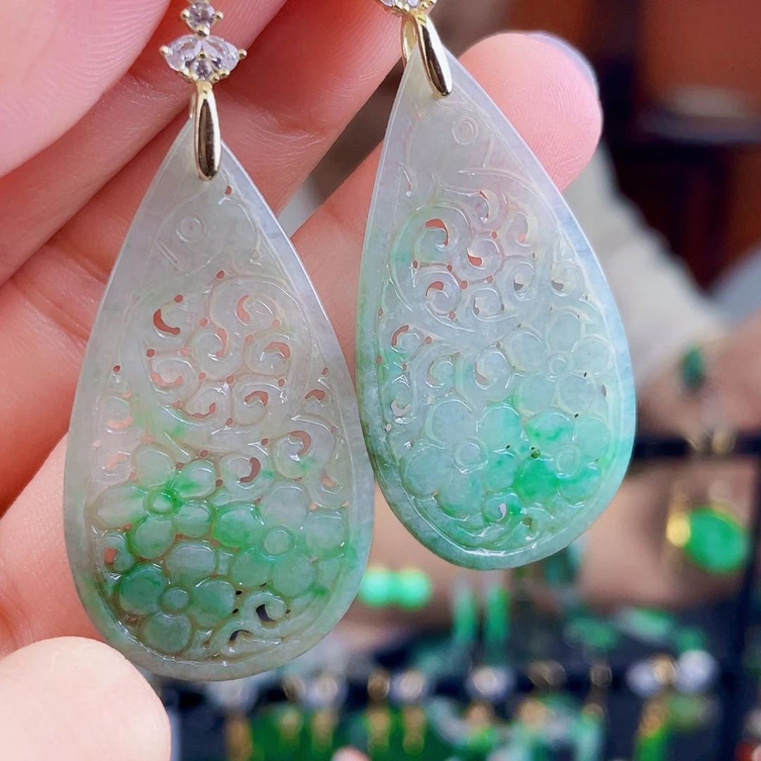 翡翠银S925镶嵌耳饰饰品