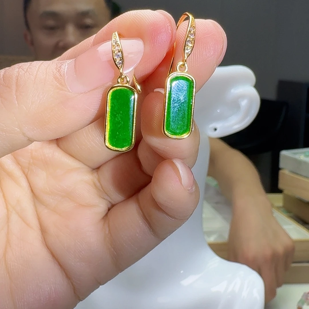 翡翠银S925镶嵌耳饰多样性发货其一