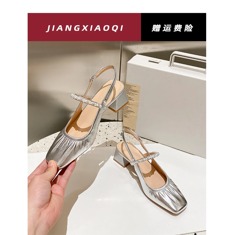 出游百搭玛丽珍后空凉鞋女2025新款夏天穿裙子专用法式方头高跟鞋