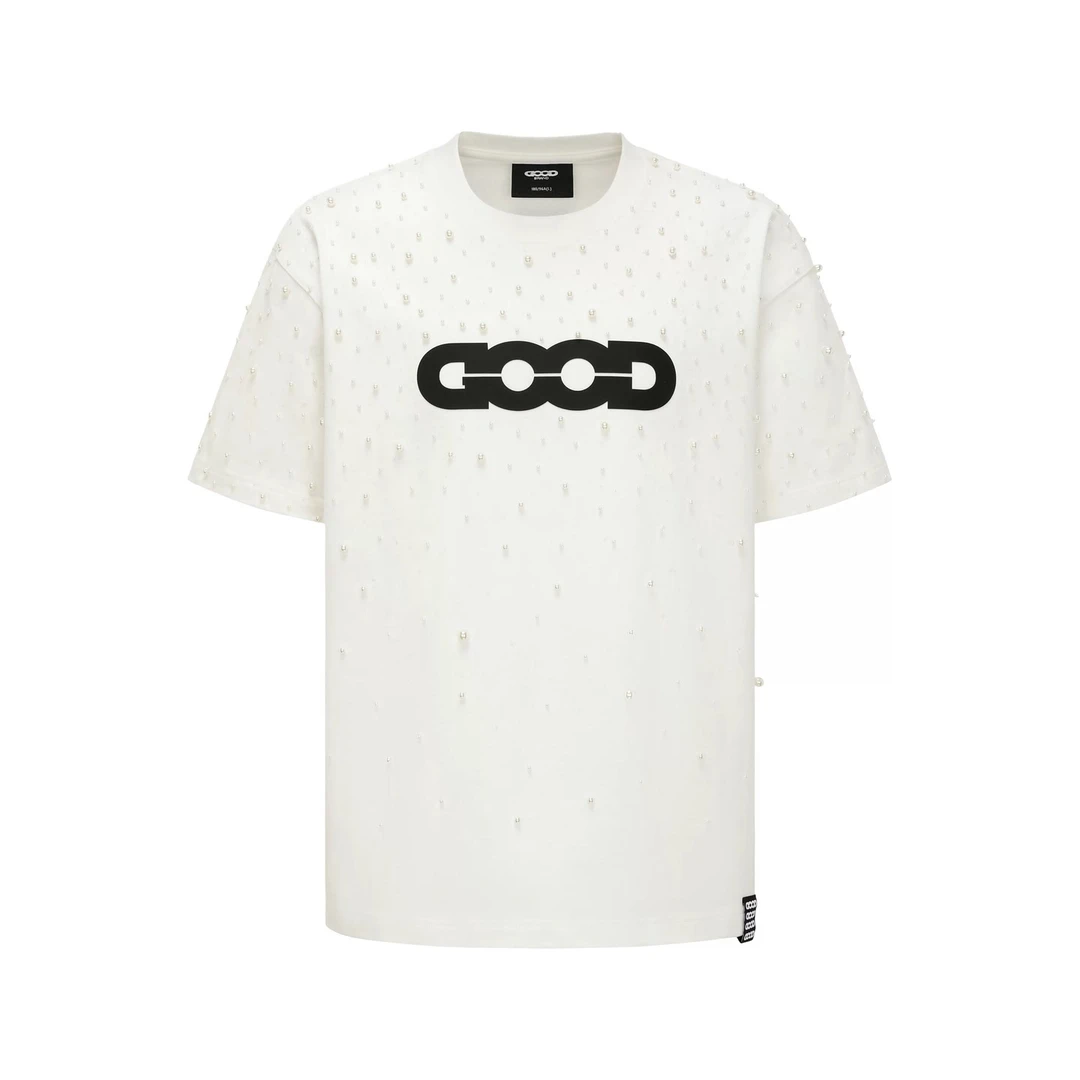 GOODBRAND 2025SS 散乱珍珠轻奢时尚高级感GB印花LOGO短袖T恤